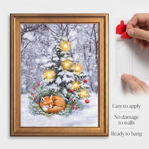 Framed Sleeping Fox Christmas Canvas Wall Art Gold Frame Inch 12x16
