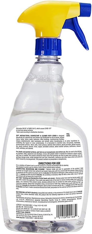 Zep Antibacterial Disinfectant Spray With Lemon - 32 Fl Oz (Case Of 12) ZUBAC32 - Disinfects, Cleans and Deodorizes Most Surfaces EPA Approved