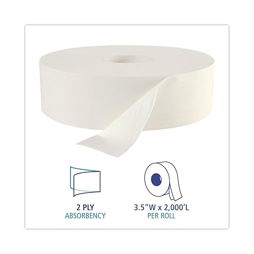 Boardwalk BWK 6102 2000' Length, 12" Width 2-Ply JRT Sr Roll Toilet Tissue