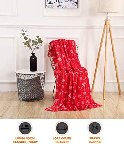 Elegant Comfort Luxury Velvet Super Soft Christmas Prints Fleece Blanket-Holiday Theme Home Décor Fuzzy Warm and Cozy Throws for Winter Bedding, Couch and Gift, 50 x 60 inch, Snowflakes