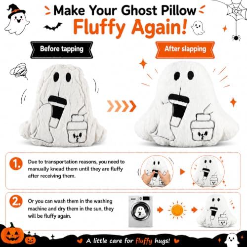 Konohan 2 Pcs Halloween Coffee Ghost Throw Pillows Ghost Shaped Stuffed