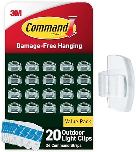 Command Outdoor Light Clips, Clear, 20 Clips, 24 Weather Resistant Strips