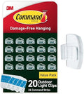 Command Outdoor Light Clips, Clear, 20 Clips, 24 Weather Resistant Strips