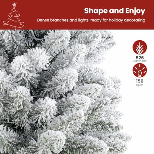SHareconn 5.5ft Snow Flocked Spruce Pre-lit Artificial Christmas Tree,White