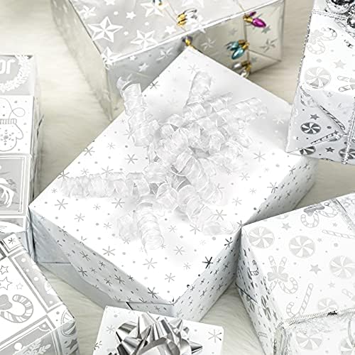 WRAPAHOLIC 30 Inch Silver Christmas Wrapping Paper Roll - Jumbo Roll Silver Snowflakes, Candy Cane Holiday Collection with Metallic Foil Shine - 4 Rolls - 30 Inch x 120 Inch Per Roll