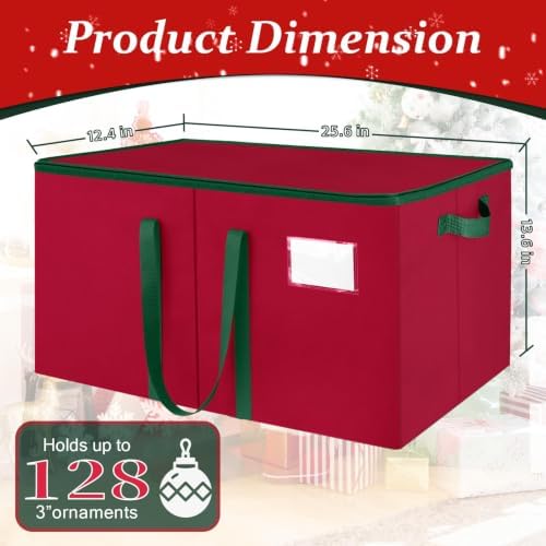 SeasonBliss Christmas Ornament Storage Box, Large Holds 256 Balls, Red