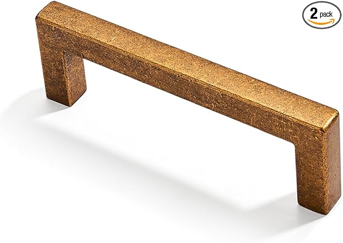 khtumeware 2 Pack 2-1/2 inch(64mm) Hole Center Antique Brass Cabinet Pulls Solid Heavy-Duty Square Cabinet Handles Drawer Pulls Kitchen Cabinet Hardware Kitchen Handle