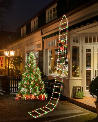Toodour LED Christmas Lights - 10ft Christmas Decorative Ladder Lights with Santa Claus, Xmas Decorations Light for Indoor Outdoor, Window, Garden, Home, Wall, Xmas Tree Decor - Red White & Green