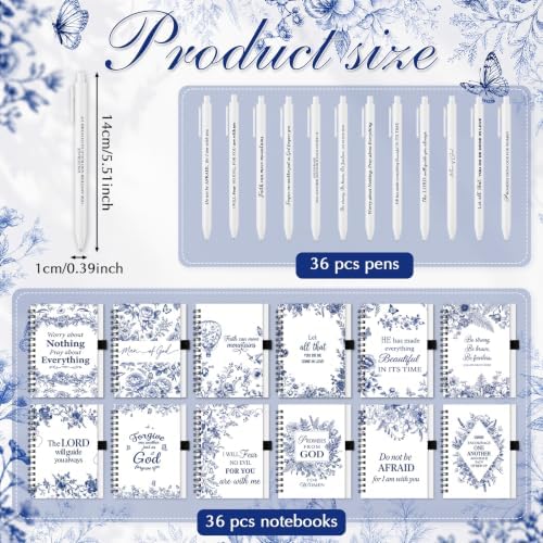 Gueevin 72 Pcs/36 Set Inspirational Notebook Pen Gifts Bulk, Blue Christian