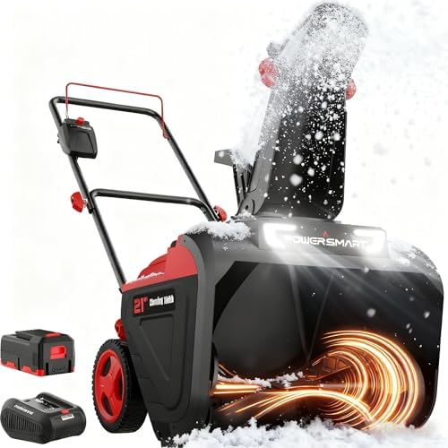 PowerSmart 40V Cordless Snow Blower, 21'' Cleaning Width/6'' Cleaning Depth Snow Blower with LED Light & 30 FT Throwing Distance, Battery and Charger Included,Perfect for Driveway,Garden, Deck,Garage