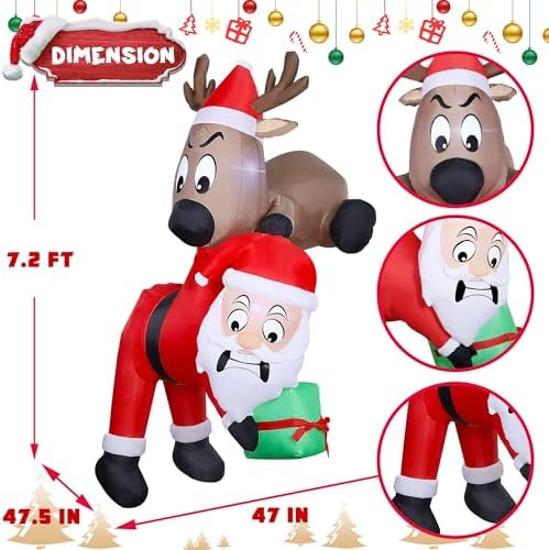 Lulu Home 7.2FT H Christmas Inflatable Decoration, Reindeer Holding Santa