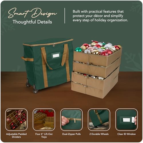 Covermates Rolling Adjustable Ornament Storage Bag, 19.25"W x 13"D x 18.5"H