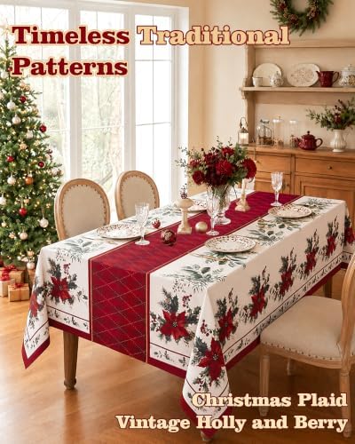Christmas Tablecloth Rectangle, Holiday Dining Decor, 60x102 Inch