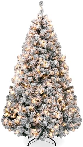 Best Choice Products 4.5ft Pre-Lit Artificial Christmas Tree Twinkling LEDs, Snow Flocked Design Pine Tree, Full Appearance Lighted Snowy w/Easy Assembly, 200 Lights, 400 Tips Metal Stand