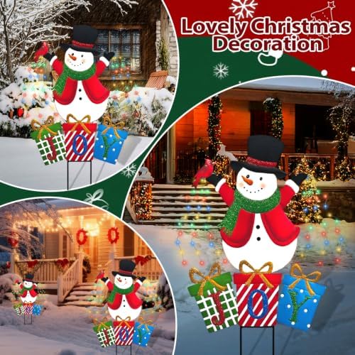 BRIGHTDECK Christmas Metal Stake Lights Outdoor Decorations, Joy Snowman