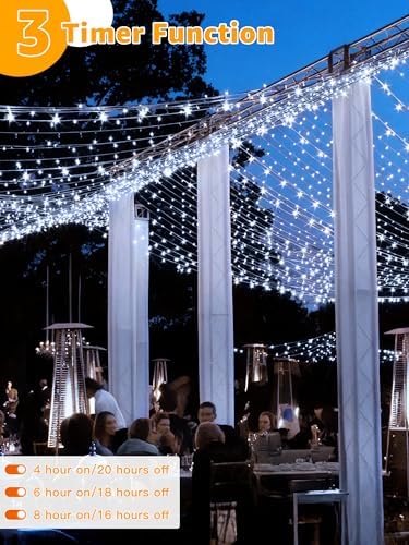 Guhope String Lights 1200LED 196FT, Waterproof Outdoor String Lights with Remote and Timer, 8 Modes Dimmable Fairy Lights for Indoor Outdoor Wedding Party Holiday Decorations (Cool White)