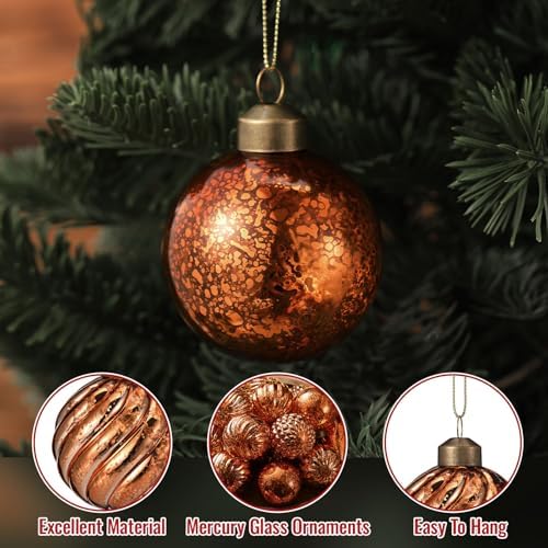 Syhood 18 Pcs Gold Copper Christmas Mercury Glass Balls Ornaments, 6 Styles