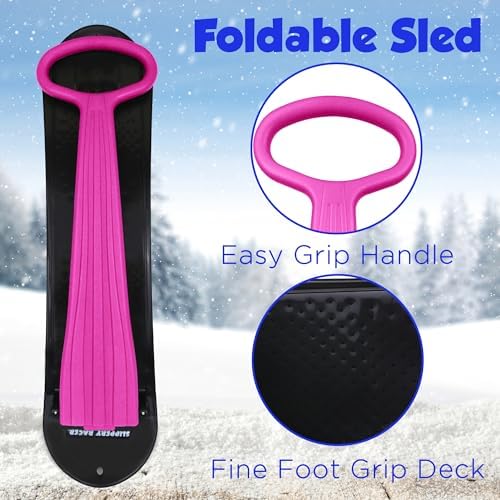 Slippery Racer Kid's Lightweight Compact Foldable Cold Resistant Downhill Outdoor Winter Ski Scooter Snow Sled for Children 4 Years and Up (Pink, 2)