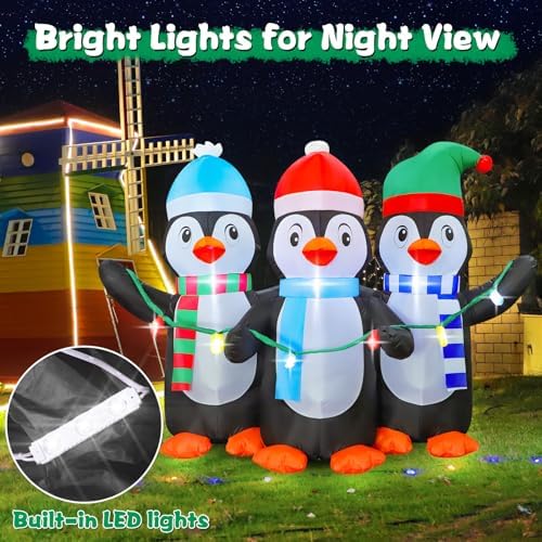 FunFanso 6 FT Christmas Inflatable Penguin Decoration with LED Lights