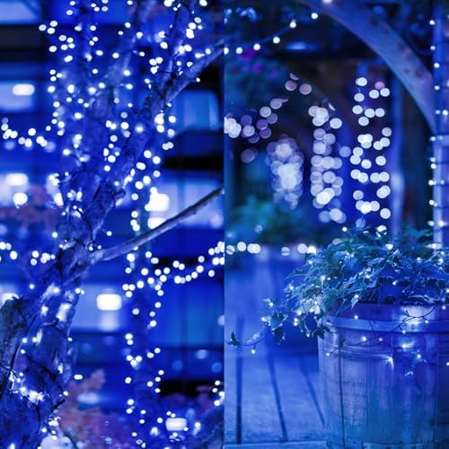 KAQ 2pack 500LED Solar String Lights Outdoor Waterproof Blue