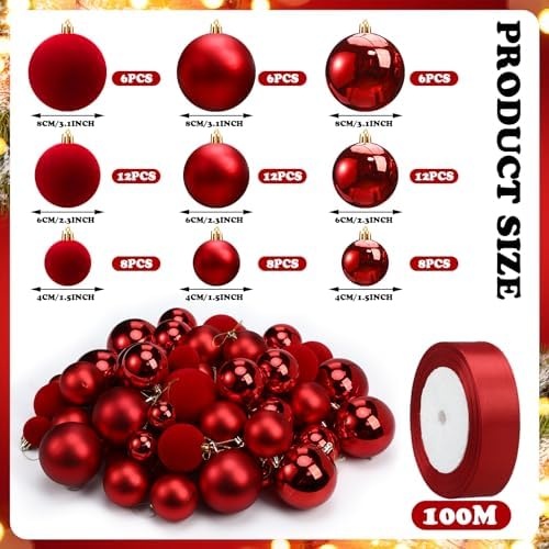 Halloscume 78 Pcs Christmas Ball Ornaments Ceiling Hanging Decor, Red