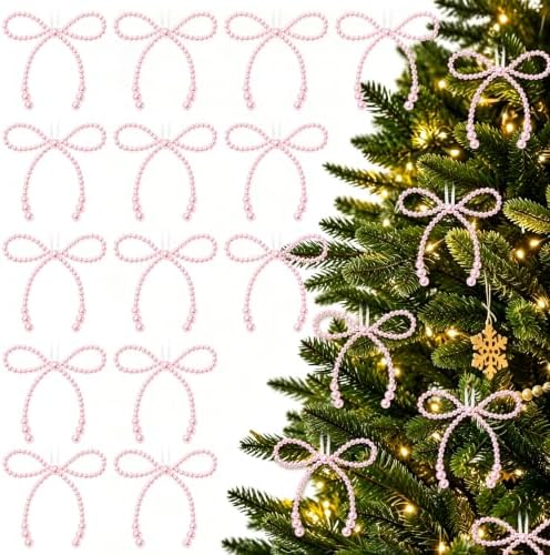 DIYDEC 18PCS Christmas Pearl Bow Ornament 4.5in Tree Topper Hanging Decor
