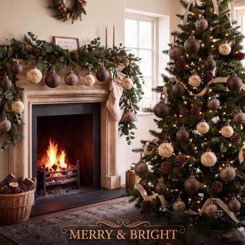 Yunlly 18 Pcs Neutral Christmas Ball Ornaments Textured Xmas Tree Decor