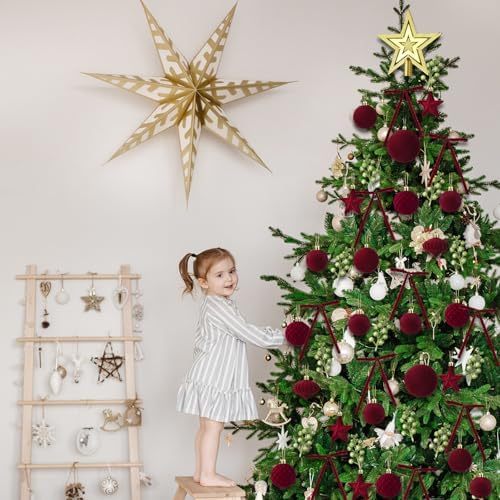 Hollowfly 95 PCS Velvet Christmas Tree Decor Set, Burgundy