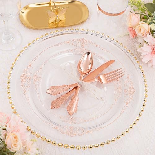 Hioasis 175pcs Clear Rose Gold Plastic Plates 10.25"