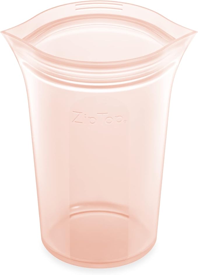 Zip Top Reusable Food Storage Bags | Medium Cup [Peach] | Silicone Meal Prep Container | Microwave, Dishwasher and Freezer Safe | Made in the USA