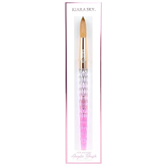 Kiara Sky Kolinsky Acrylic Nail Brush #20 – Pure Kolinsky Sable Hair, Pink Crystal Handle, Acetone Resistant, for Acrylic Application, Extensions & 3D Nail Art