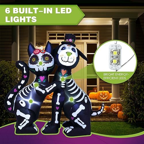 ZPISF 6 FT Halloween Inflatables Skeleton Black Cat and Dog