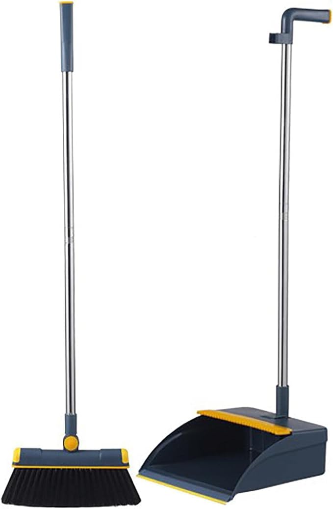 Broom and Dustpan Set, Cleaning with Dustpan Teeth, Stand up Broom & Dustpan Combo, Long Handle Broom with Dustpan Combo Set for Kitchen -ffice Lobby Floor and Dog Cat Pets Home Use