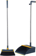 Broom and Dustpan Set, Cleaning with Dustpan Teeth, Stand up Broom & Dustpan Combo, Long Handle Broom with Dustpan Combo Set for Kitchen -ffice Lobby Floor and Dog Cat Pets Home Use