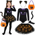 GIFTINBOX Halloween Black Cat Costume for Girls Kids, Light Up Outfit Set