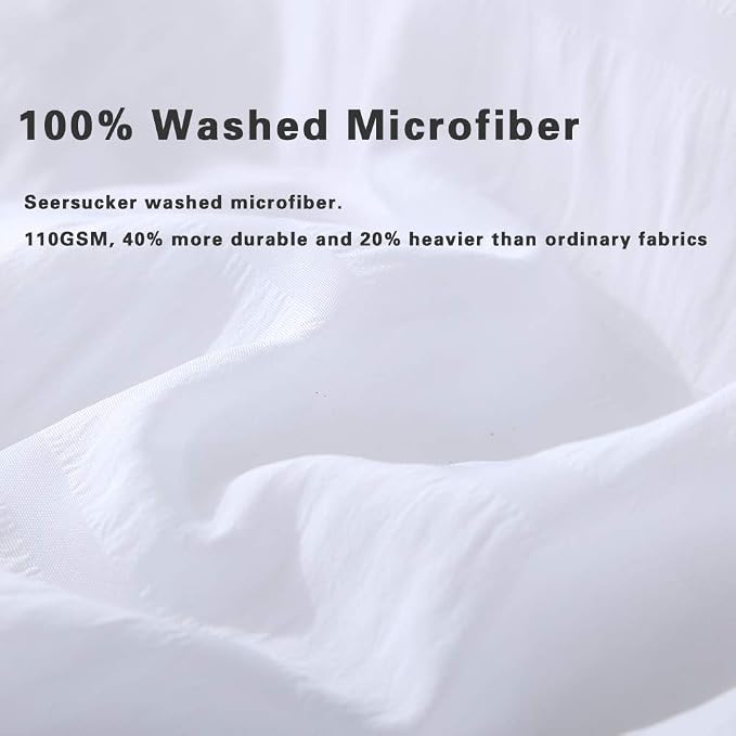 AveLom White Duvet Cover Queen Size, Textured Seersucker Duvet Cover Set, Soft Washed Microfiber with Zipper Closure and Corner Ties, 3 Pieces, 90" x 90" Duvet Cover & 2 Pillowcases