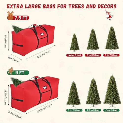 7.5 ft Christmas Tree Storage Bag - Heavy-Duty Waterproof, Dust-Proof, and UV-Proof, with Dual Zipper, Adjustable Straps, and Universal Wheels