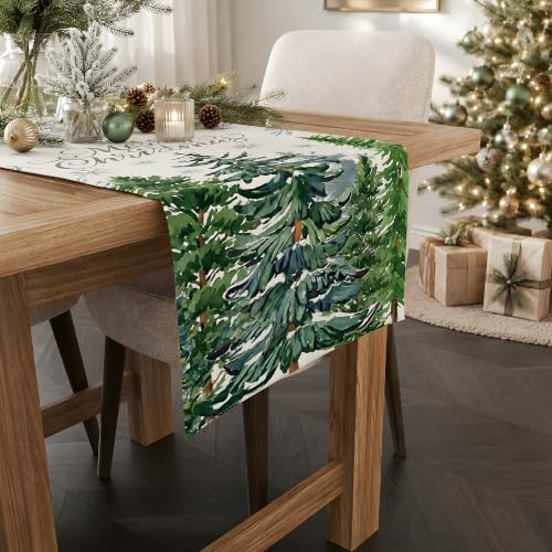 Christmas Decorations - Pine Tree Snowflake Merry Christmas Table Runner