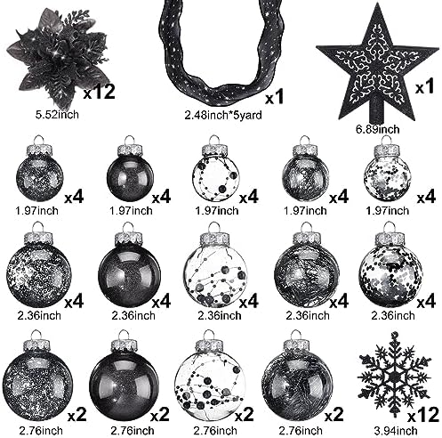 Jenaai Black 74 Pcs Christmas Ball Ornaments Tree Decorations