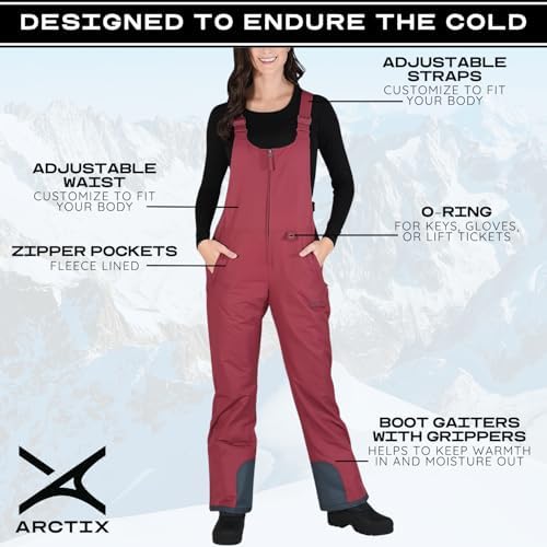 Arctix Women's Essential Insulated Ski Bibs, Water Resistant Snow Pants for Skiing & Snowboarding