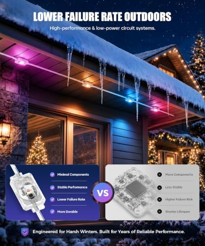 POOFZY Permanent Outdoor Lights 50FT, RGBIC Smart Outdoor Lights for House, App & Voice Control, Waterproof Outdoor Eave Lights for Christmas Holiday Patio Yard Decor