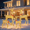 Christmas Deer Outdoor Decorations - 4 Piece 3D Lighted Deer Family Set with 245 LED Lights, Yard Christmas Decor with Stakes for Front Yard, Lawn, Garden, Porch, Holiday - Gold