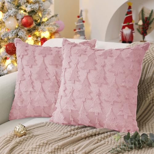DFXSZ Christmas Tree Pillow Covers 20x20 Set of 2 Christmas Decor Pink Star