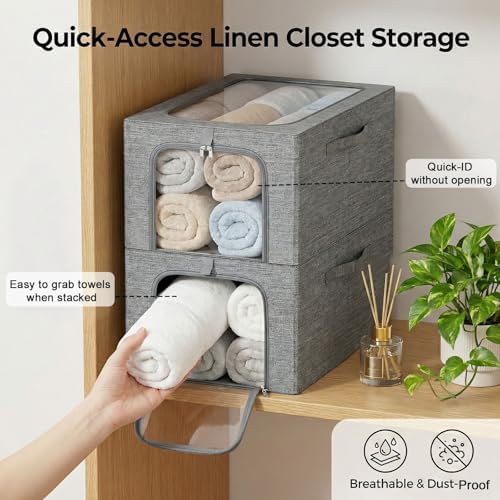 GoMaihe Baby Clothes Storage Bins with Metal Frame 27L 6-Pack Grey