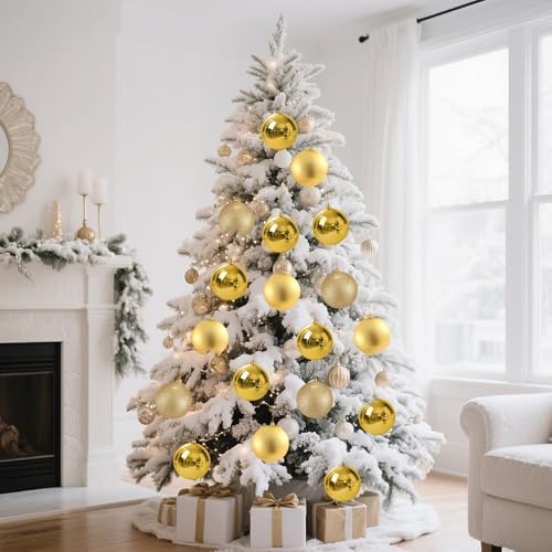Jenaai 12 Pcs Large Gold Christmas Ball Ornaments, 4 Inch Big Oversized Shatterproof Christmas Tree Decorations Matte Glitter Giant Jumbo Plastic Hanging Baubles for Xmas Holiday Party Indoor Outdoor