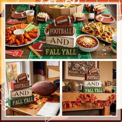 Lineshading 4 Pcs Fall Football Table Decorations for Home Sport Block Sign