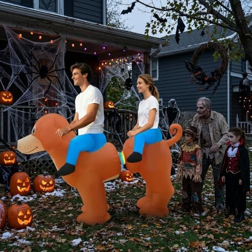 Couple Inflatable Dachshund Costume 2 Person Ride-On Wiener Dog Dural Wearer Sausage Dog Blow Up Suit for Adult,Men Women Halloween Cosplay Outfit, Team-Building Party