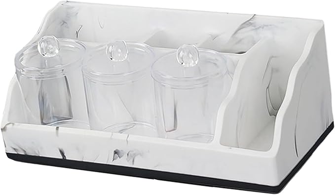 Bathroom Counter Organizer Toothbrush Holder Durability Home Use 5 Compartments Resin with 3 Qtip Holder Toothbrush Organizer (White)