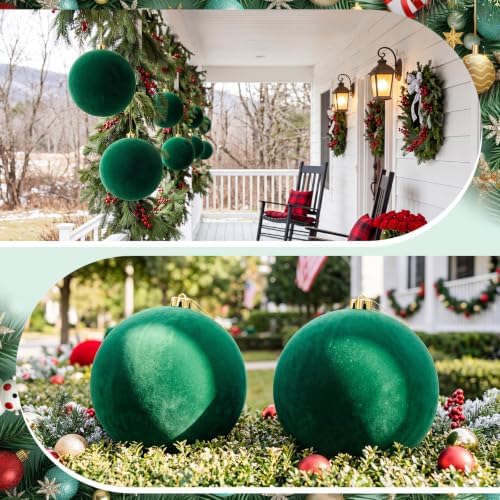 Threan 10 Inch Large Emerald Green Velvet Christmas Ball Ornaments
