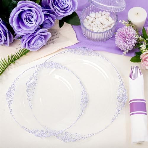 Hioasis 175 Pcs Clear Purple Plates for Party